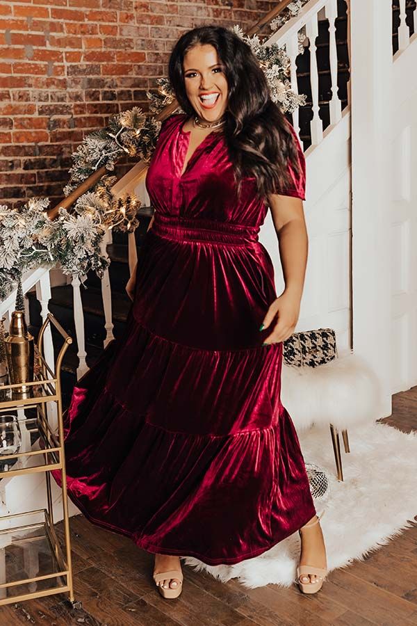 Better By Moonlight Velvet Maxi Dress In Wine Curves | Impressions Online Boutique