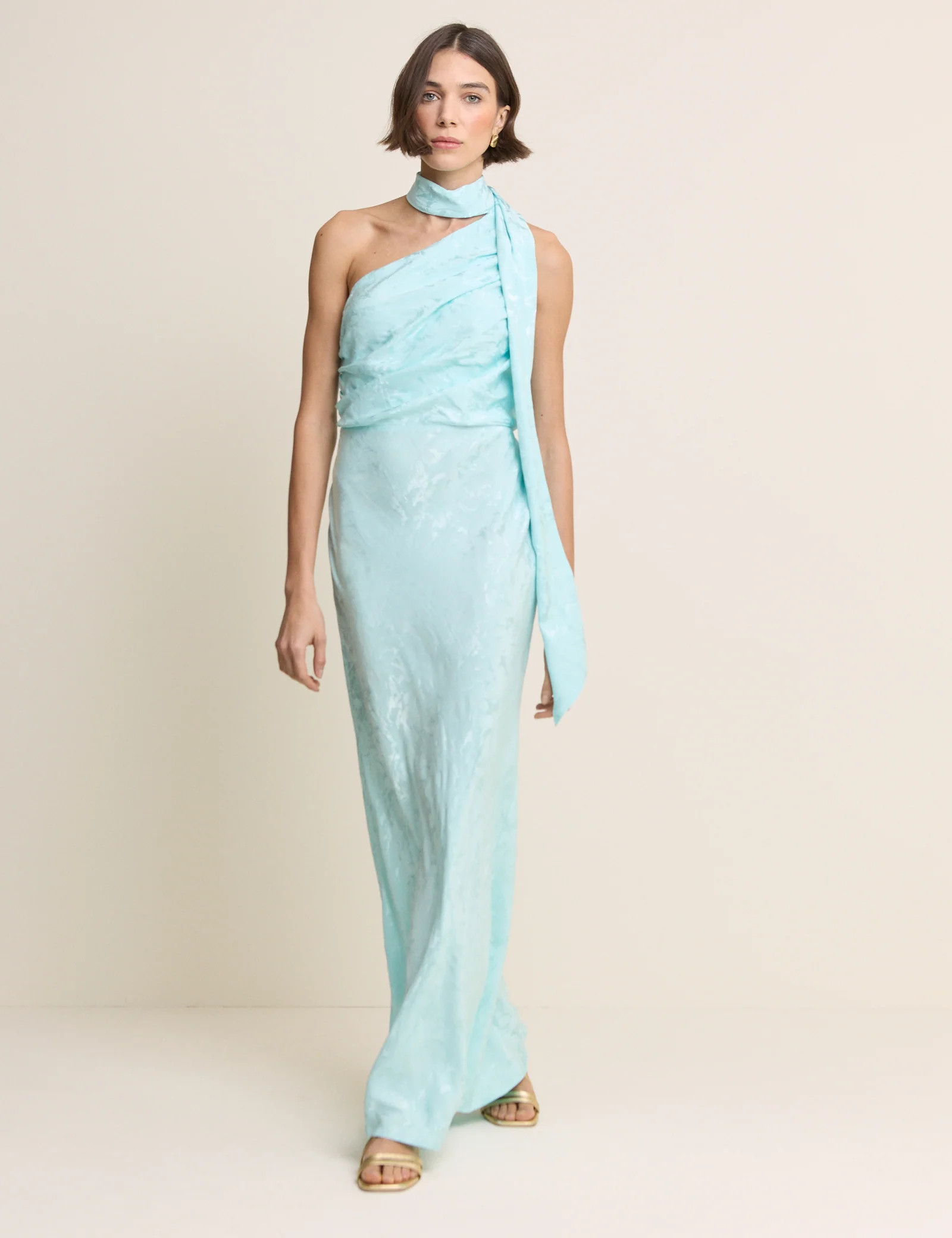 Light Blue Floral Satin Oceane Maxi Dress | Nobody's Child