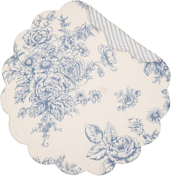 C&F Home Nelly Blue Toile Cotton Round Cotton Quilted Single Cotton Reversible Machine Washable P... | Amazon (US)