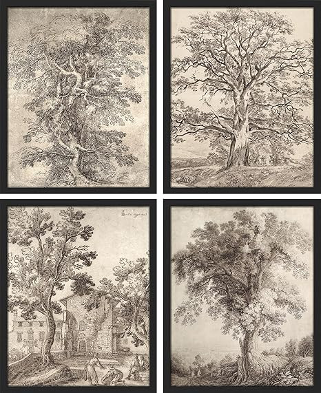 SIGNWIN Framed Poster Forest Tree Sketches Sepia Duotone Wilderness Nature Illustrations Fine Art... | Amazon (US)