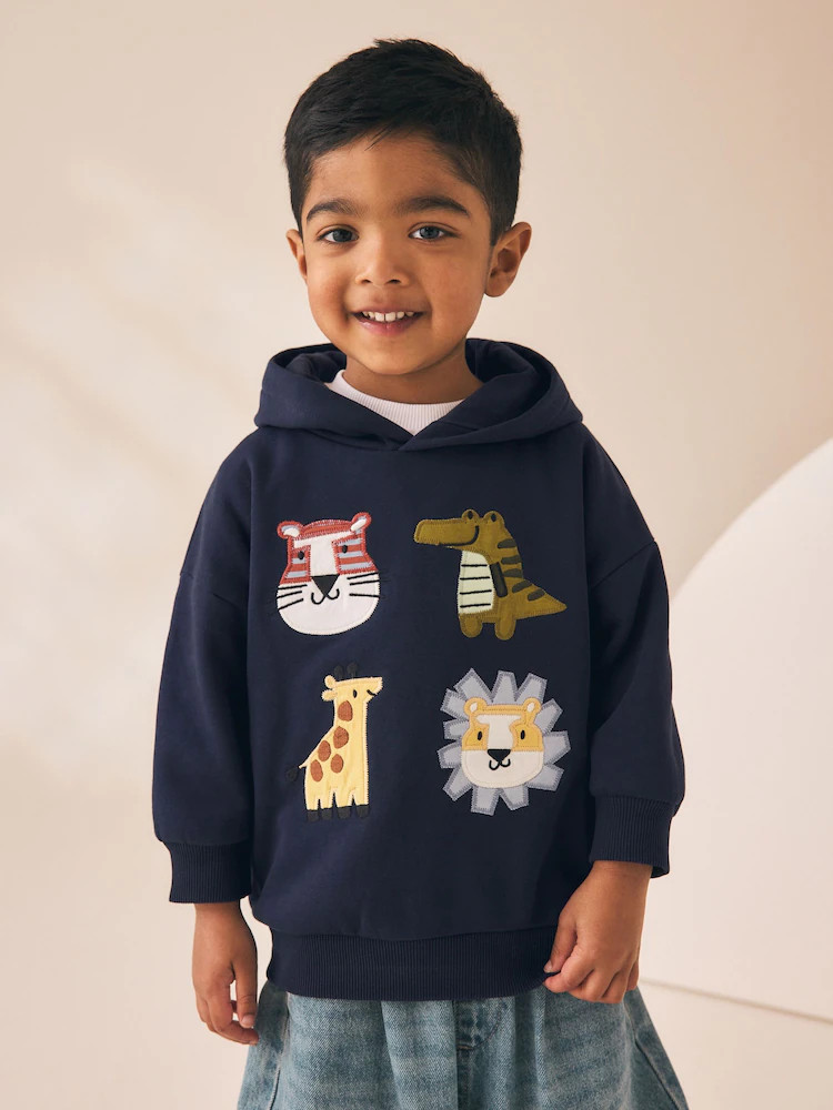 Navy Applique Sarfai Long Sleeve Hoodie (3mths-7yrs) | Next US