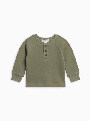 Jones Waffle Knit Henley Raglan Shirt - Fern | Colored Organics