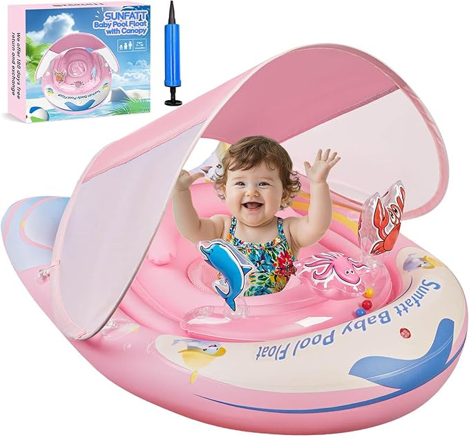 SUNFATT Baby Pool Float with Canopy,Baby Floaties 6-12 Months with UPF 50+ Sun Protection & Toy P... | Amazon (US)