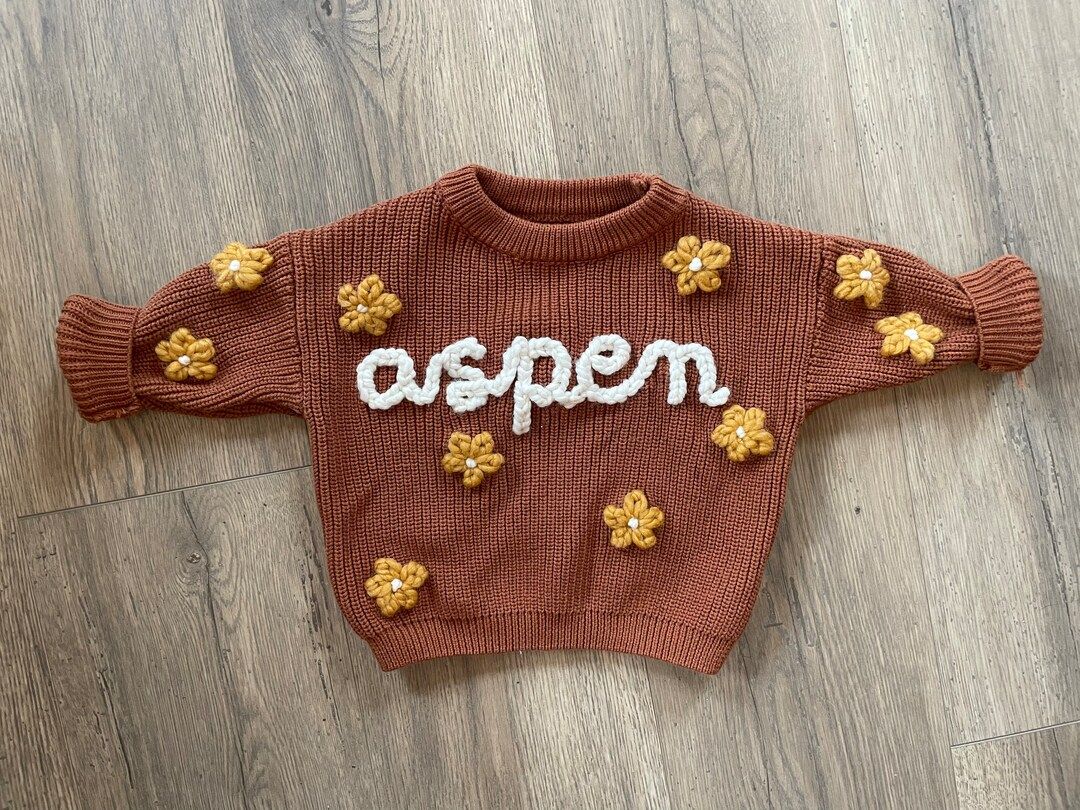 Custom FLOWER Baby  Toddler Name Sweater Personalized Hand - Etsy | Etsy (US)