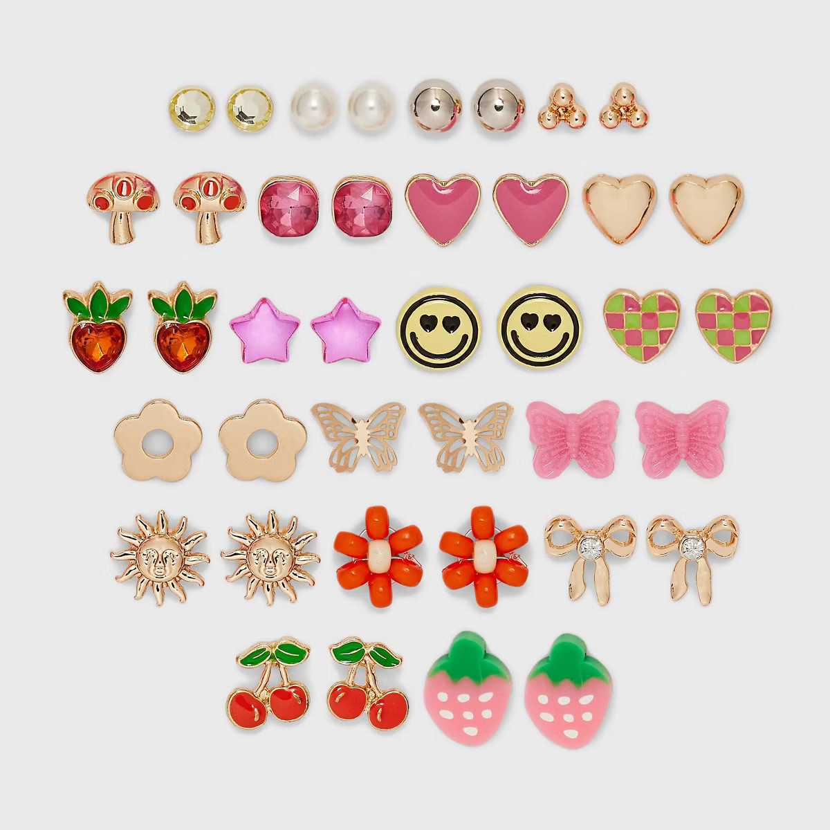 Girls' 20pk Earring Set with Bows Strawberries Hearts - art class™ | Target