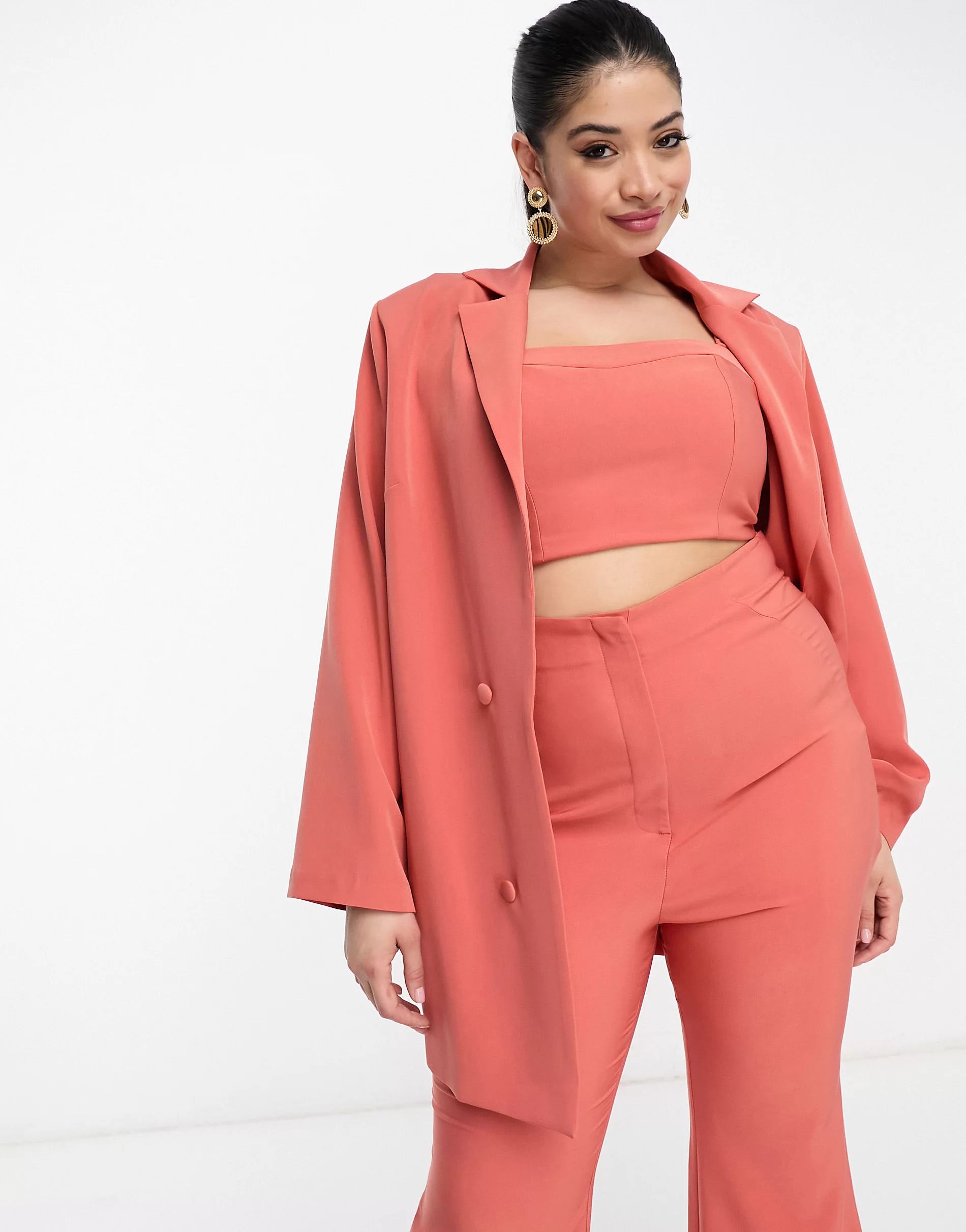 ASOS LUXE Curve suit jacket in cinnamon - part of a set | ASOS (Global)
