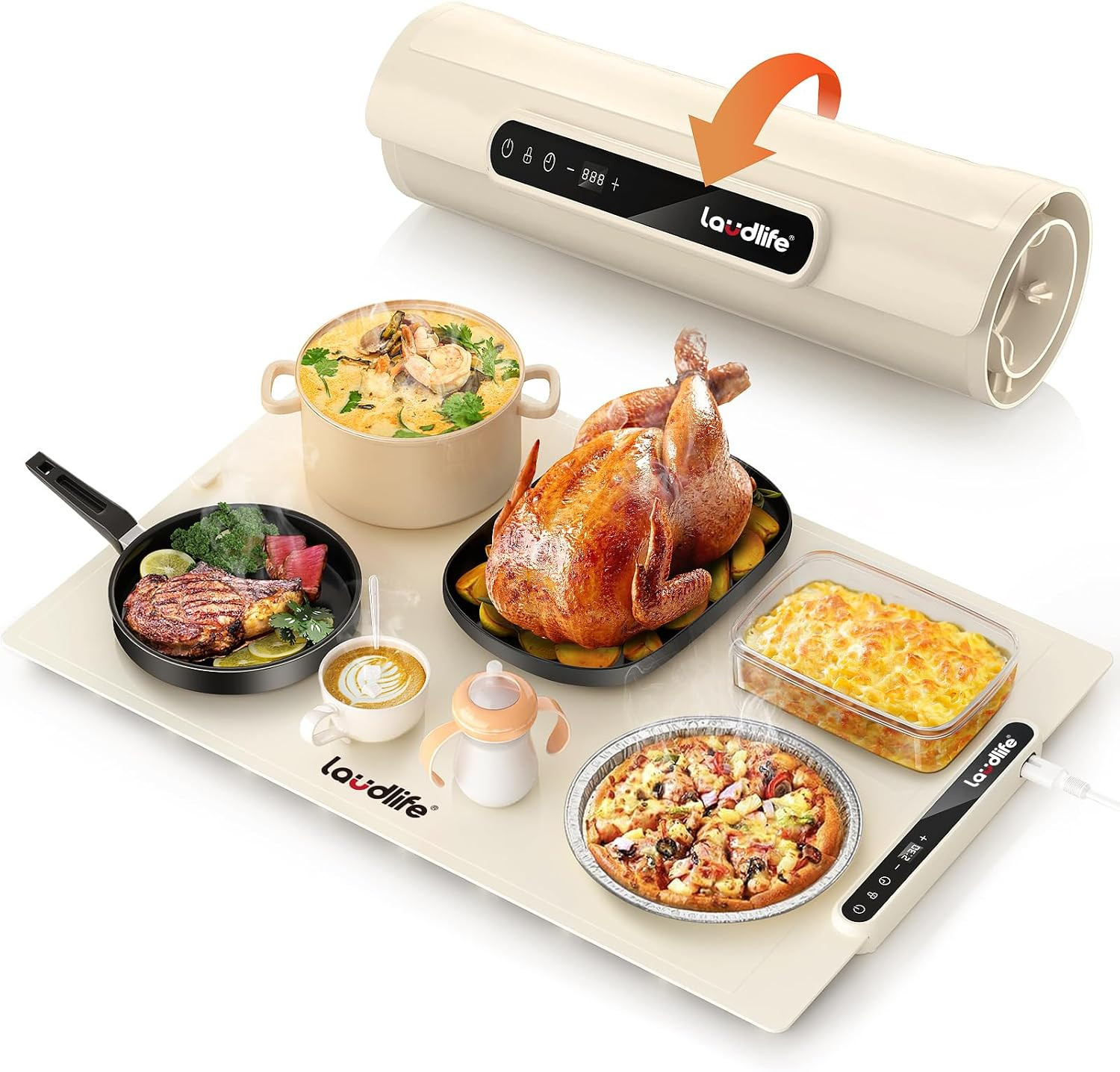 Electric Warming Tray with 7 Adjustable Temperature, Laudlife Foldable Food Warmer for Parties with Child Lock, Fast Heating Plate for Buffet, Family Gathering, Sabbath, Holiday, Countertop, Beige | Amazon (US)