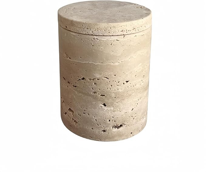 Natural Marble Travertine Small Vessel Candle Cup Cotton Swab Storage Box Jar with Lid (Beige Tra... | Amazon (US)