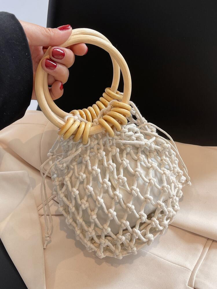 Minimalist Crochet Bag Hollow Out Design Top Ring Handle For Beach | SHEIN