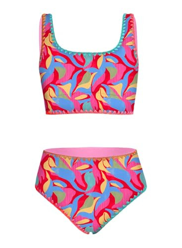 blibean Tween Girl Swimsuits Little Kids Girls Summer Swim Bathing Suits Teen Fashion Two Piece Bikini Boho Hawaii Swimwear Beach Sets Traje Baño Niñas Size 8-9 Year Old Multicolour | Amazon (US)