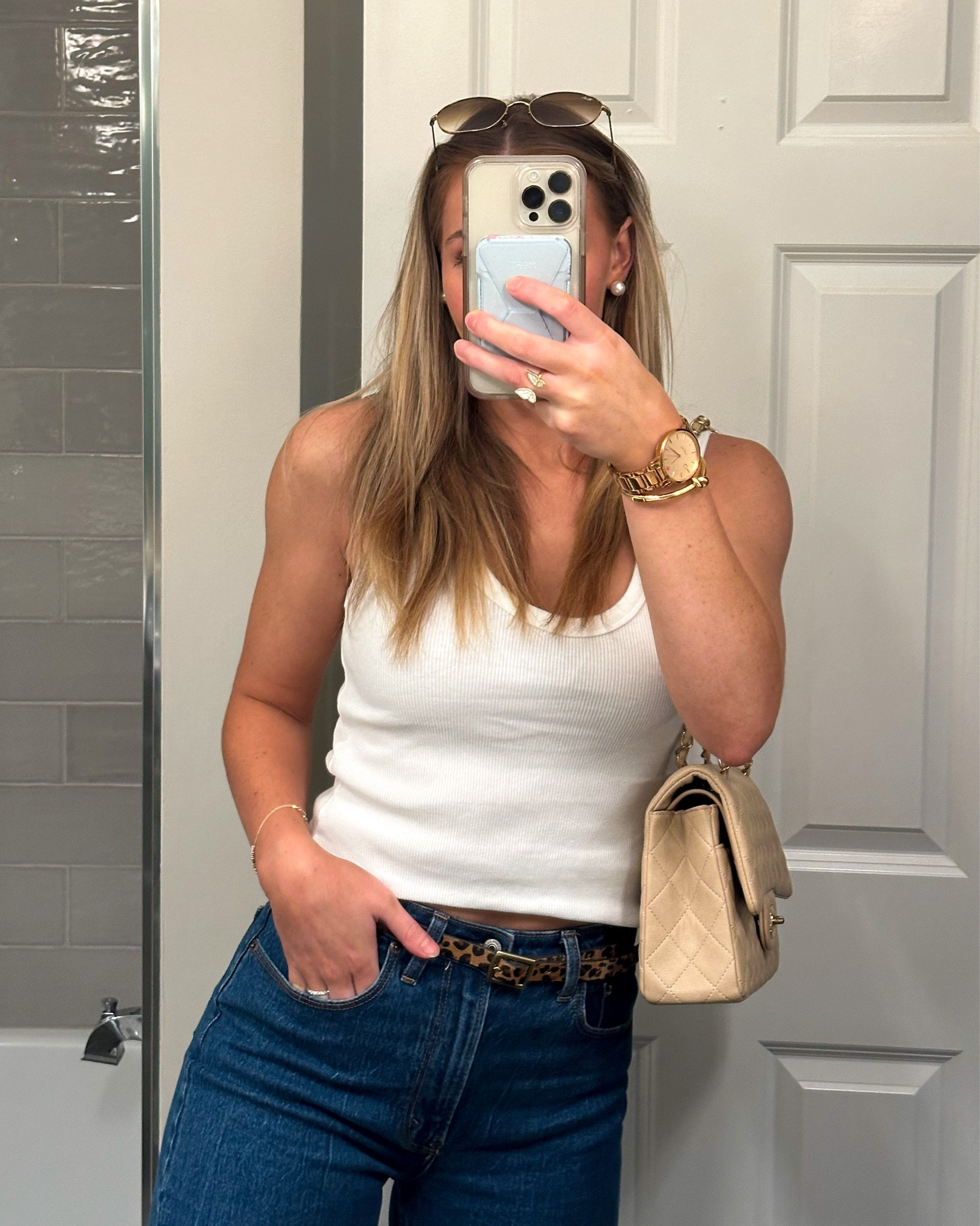 Simple jeans & white tank outfit! Love adding fun accessories to complete a simple look🤍🐆✨

#LTKFindsUnder50 #LTKGiftGuide #LTKootd