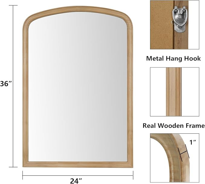 WallBeyond Arched Wall Mirror Wood Framed, 24" x 36" Rustic Farmhouse Wood Arched Mirror for Bath... | Amazon (US)