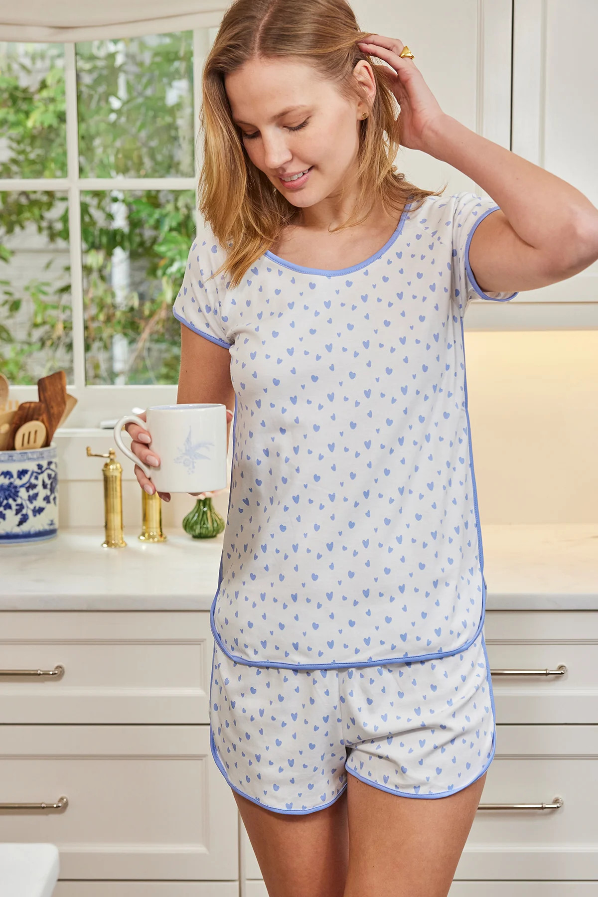 Pima Shorts Set in Hydrangea Mini Heart | Lake Pajamas