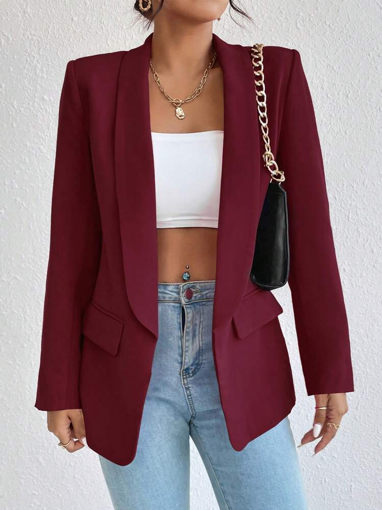 RosyDaze Spring Autumn Casual Solid Color Shawl-Collar Blazer | SHEIN