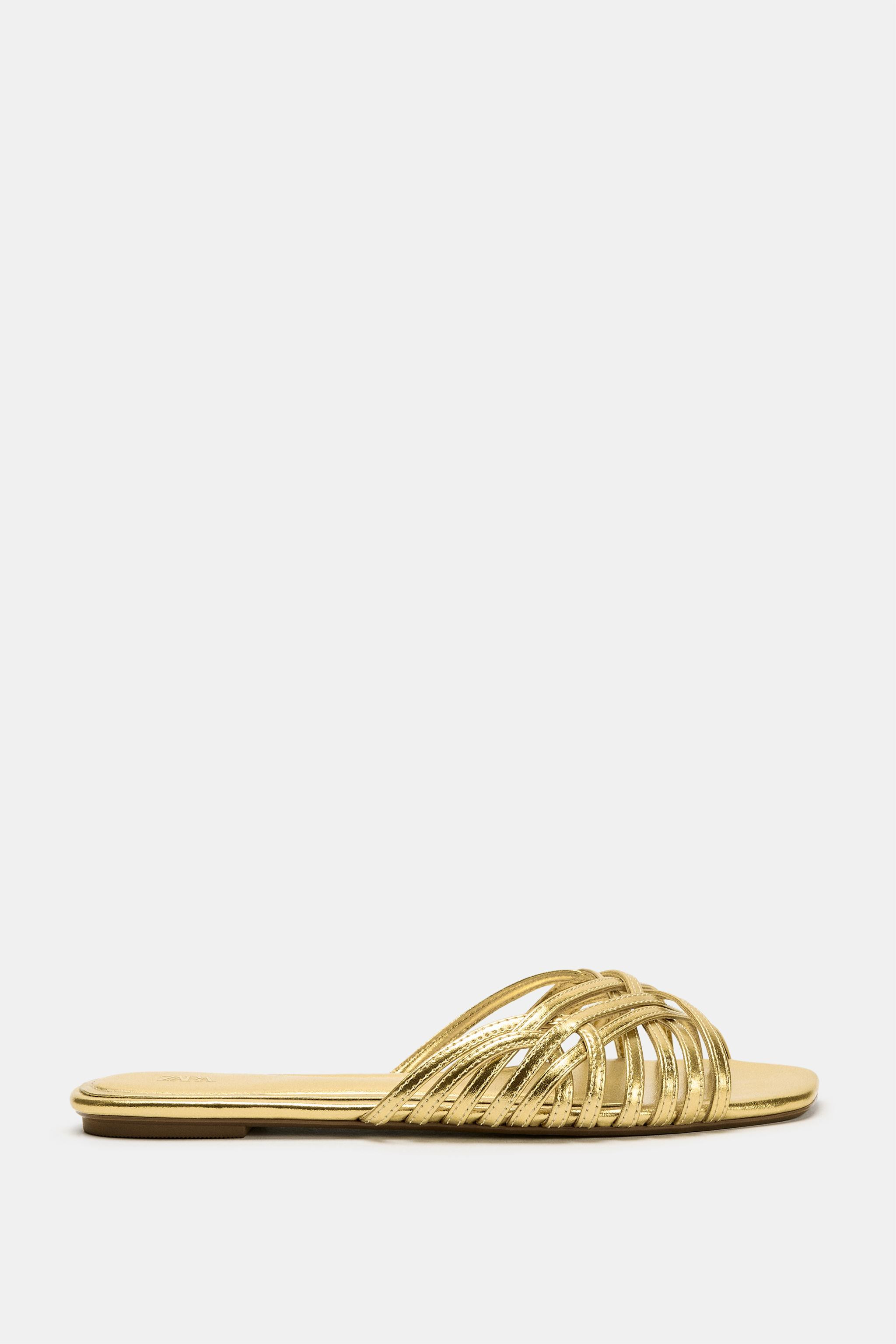 METALLIC STRAPPY FLAT SANDALS | Zara US