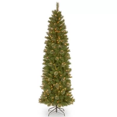 Pencil Slim Green Pine Artificial Christmas Tree with 250 Clear/White Lights Latitude Run® Size: 9' | Wayfair North America