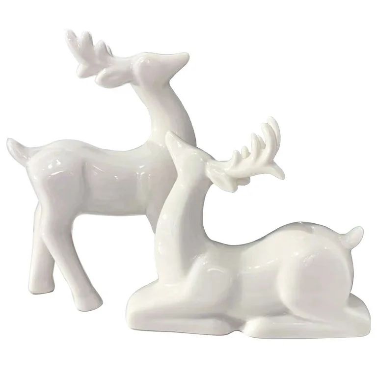 QIAOIDEA Pack 2 Porcelain Christmas Reindeer Figurines Mini Animal Reindeer Decor Deer Statues Sc... | Walmart (US)