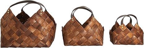 Creative Co-Op Brown Woven Seagrass Baskets with Leather Handles (Set of 3 Sizes) Wicker Non-Food... | Amazon (US)