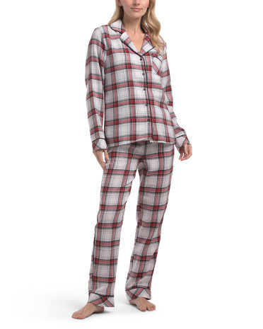 Holiday Plaid Notch Collar Pajama Set | TJ Maxx