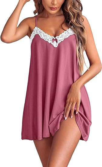 Ekouaer Women Lace Nightgown Sexy Spaghetti Strap Cami Sleeveless Chemise Sleepwear Sleep Dress | Amazon (US)
