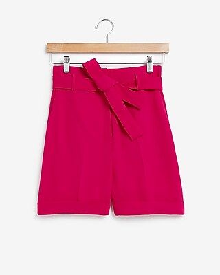 Super High Waisted Paperbag Bermuda Shorts Pink Women's 4 | Express
