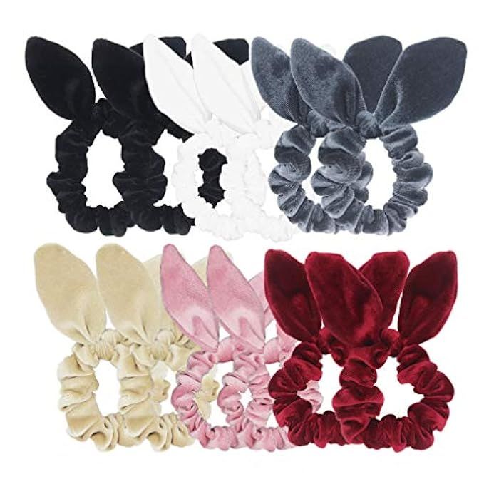 Pack of 12 Bunny Ear Hair Scrunchies Velvet Scrunchy Bobbles Elastic Hair Bands (Popular Mix Colors) | Amazon (US)