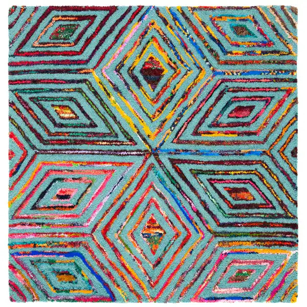 SAFAVIEH Handmade Nantucket Fevzie Contemporary Cotton Rug - 4' x 4' Square - Blue | Bed Bath & Beyond