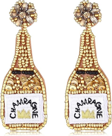 Beaded Champagne Bottle Earrings for Women Handmade Bead Champagne Drop Dangle Earring Statement ... | Amazon (US)