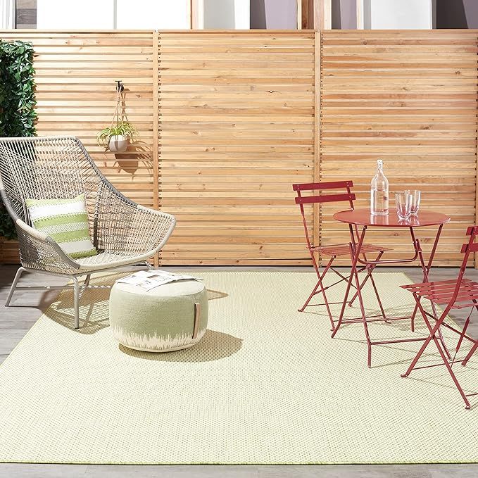 Nourison Courtyard Indoor/Outdoor Ivory Green 7' x 10' Area Rug, Geometric, Easy Cleaning, Non Sh... | Amazon (US)