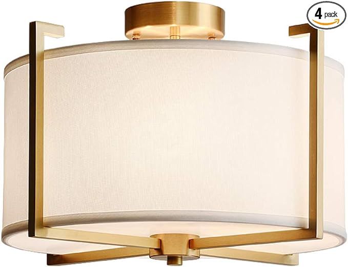 KCO Lighting Flush Mount Ceiling Light 4 Lights Brushed Brass Gold Ceiling Lamp Mid Century Moder... | Amazon (US)