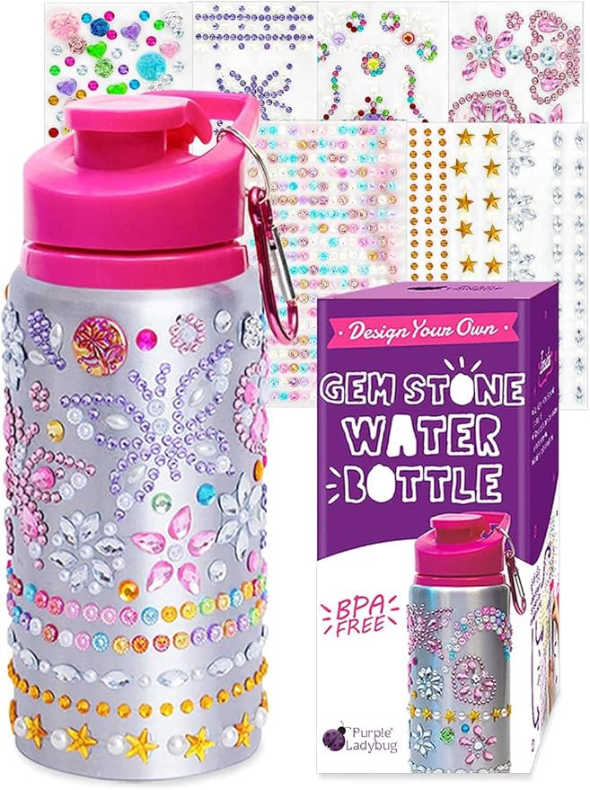 Purple Ladybug Decorate Your Own Water Bottle for Girls with Tons of Rhinestone Glitter Gem Stick... | Amazon (US)