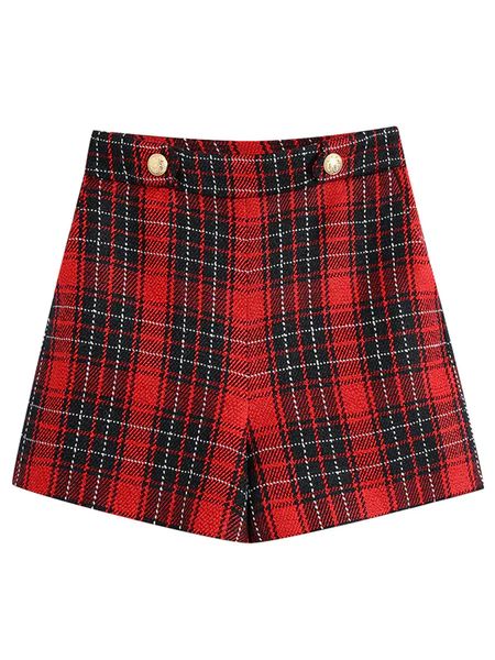 'Alicia' Buttoned Tweed Plaid Shorts | Goodnight Macaroon