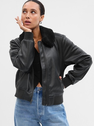 Vegan-Leather Bomber Jacket | Gap Factory