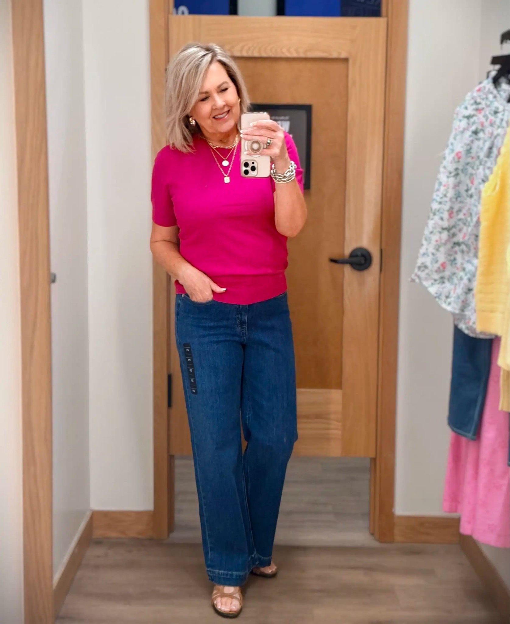 A bright and bold look from J Crew Factory! My pink sweater is a medium and wide leg jeans are a size 29.

#LTKWorkwear #LTKOver40 #LTKootd