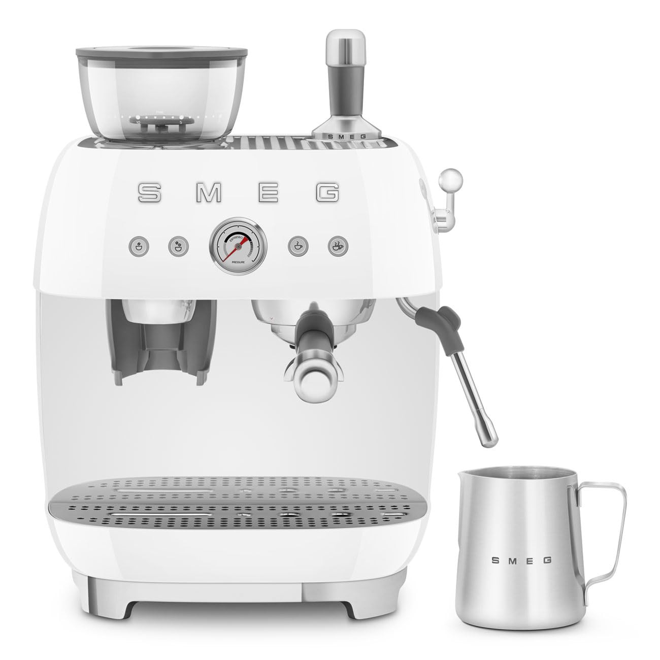 Smeg EGF03WHUK Espresso Coffee Machine with Grinder, 2.4L, 20 Bar Pump, 1650W, White | Amazon (UK)