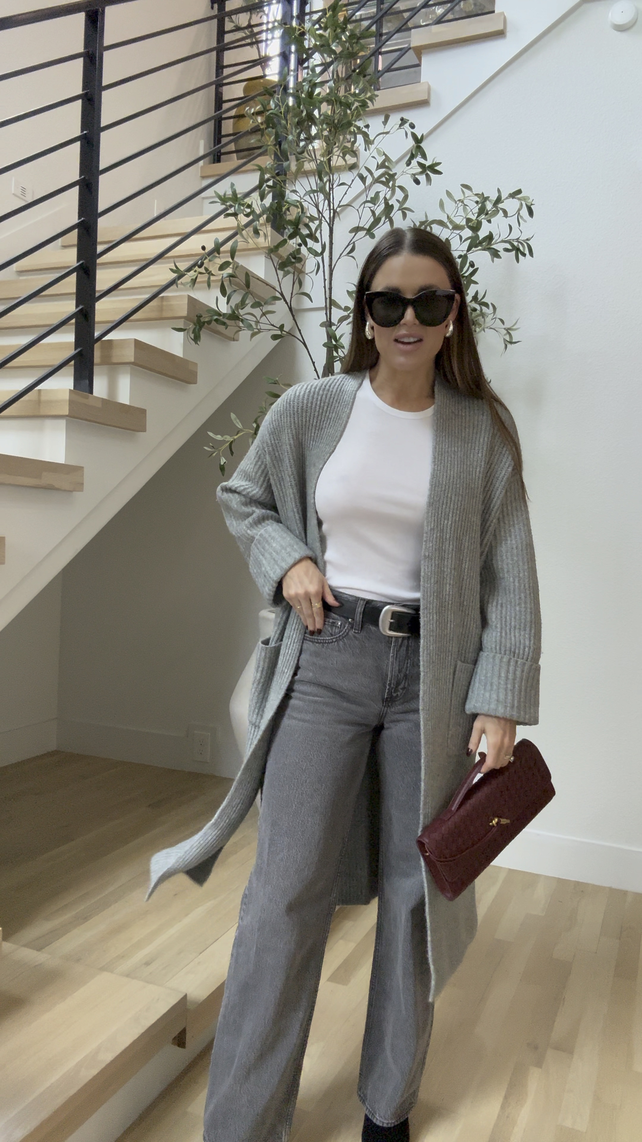 Loving this grey and burgundy combo! My cardigan is from Abercrombie, white tee is Nordstrom, black and silver belt is Anthropologie and burgundy clutch is Amazon!! Go to jeans are A&f !! 

Fall outfits
Fall outfit ideas 
Grey jeans 
Fall dress 
Holiday parties


#LTKSeasonal #LTKGiftGuide #LTKHoliday