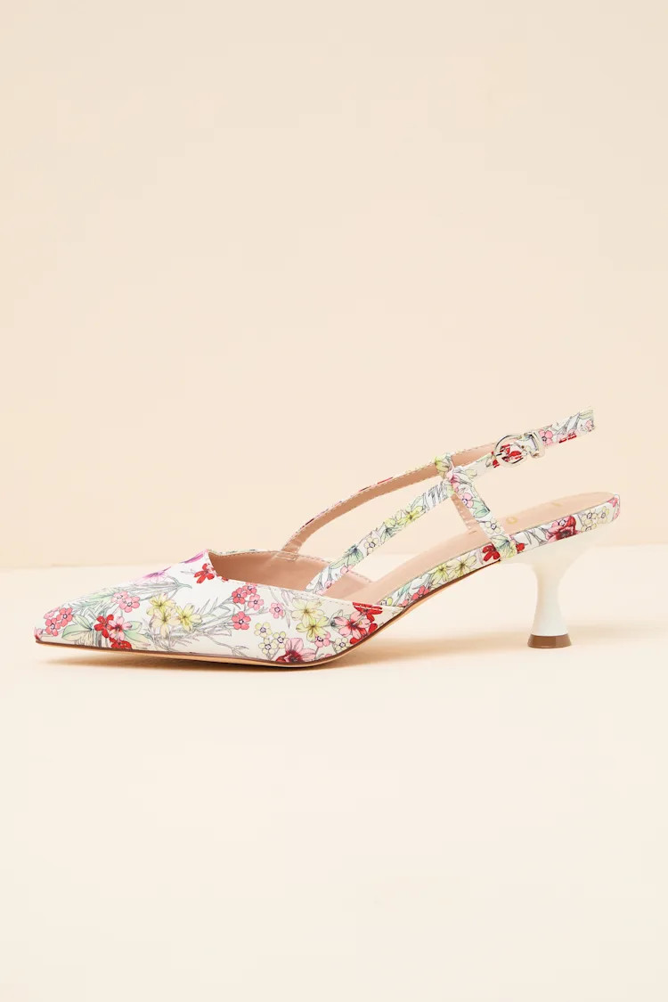 Talia White Floral Pointed-Toe Slingback Pumps | Lulus