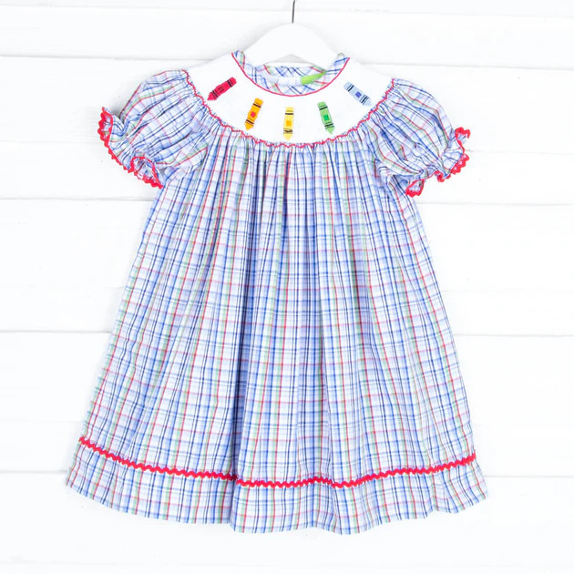 Back To School Plaid Smocked Crayon Dress | Classic Whimsy