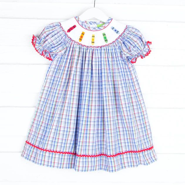 Back To School Plaid Smocked Crayon Dress | Classic Whimsy