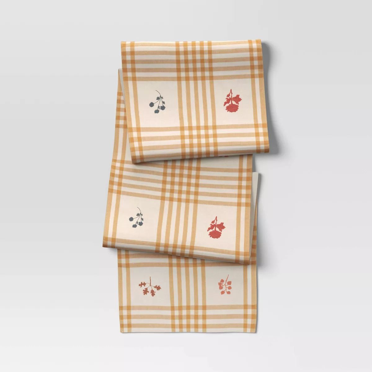 72"x14" Embroidered Plaid Table Runner Gold - Threshold™ | Target