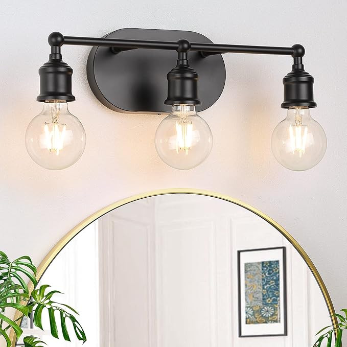 MAXvolador Bathroom Light Fixtures, 3-Light Black Vanity Light, Vintage Wall Sconce Lighting, Mod... | Amazon (US)