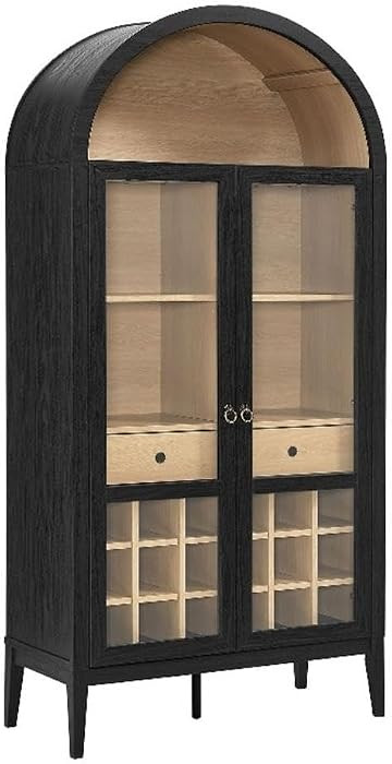 Modway Nolan Modern Farmhouse Arched Bar Cabinet in Black Wood Grain - 72 Inch Tall Wine Storage ... | Amazon (US)