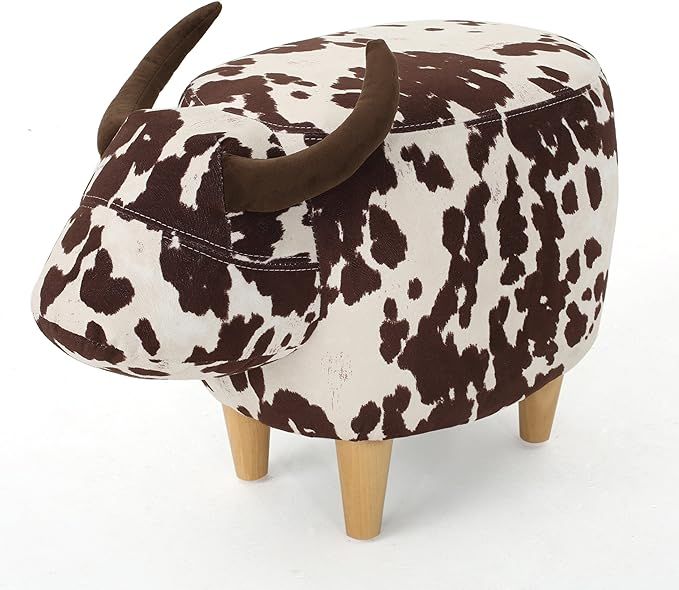 GDFStudio Bertha Milk Cow Patterned New Velvet Ottoman (Brown Milk Cow) | Amazon (US)