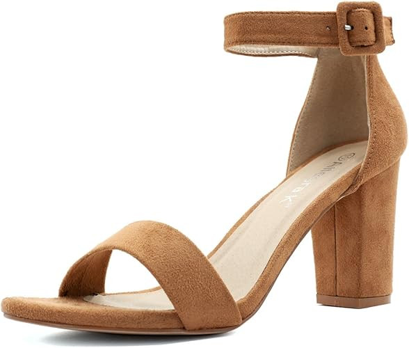 Allegra K Women's High Chunky Heel Buckle Ankle Strap Sandals | Amazon (US)