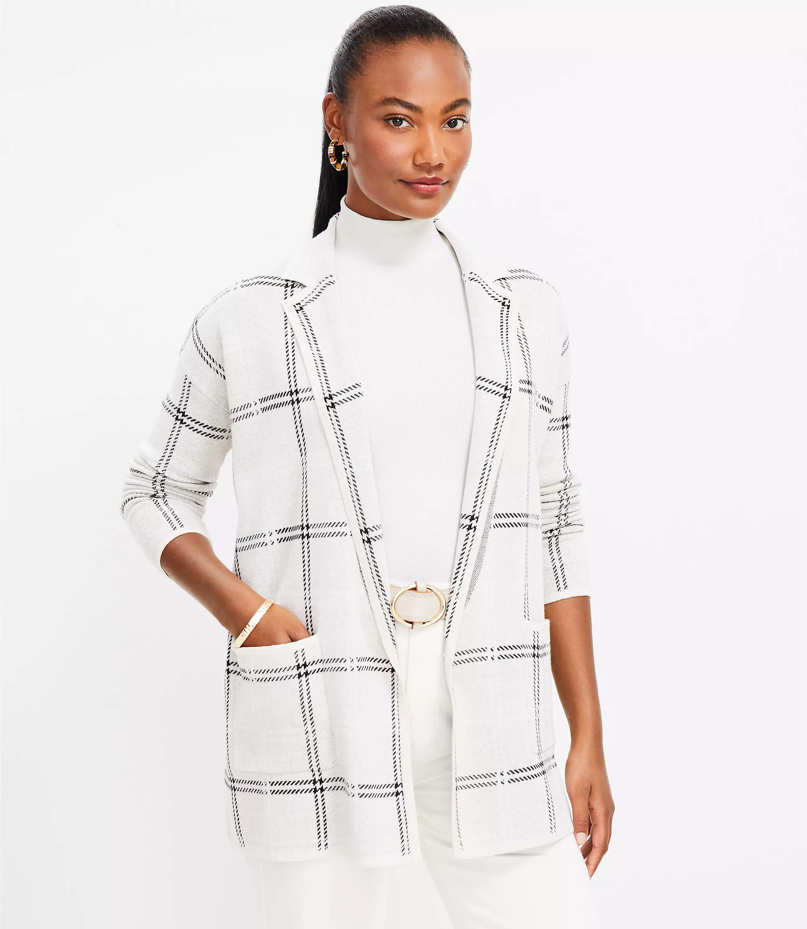 Petite Plaid Relaxed Pocket Sweater Blazer | LOFT