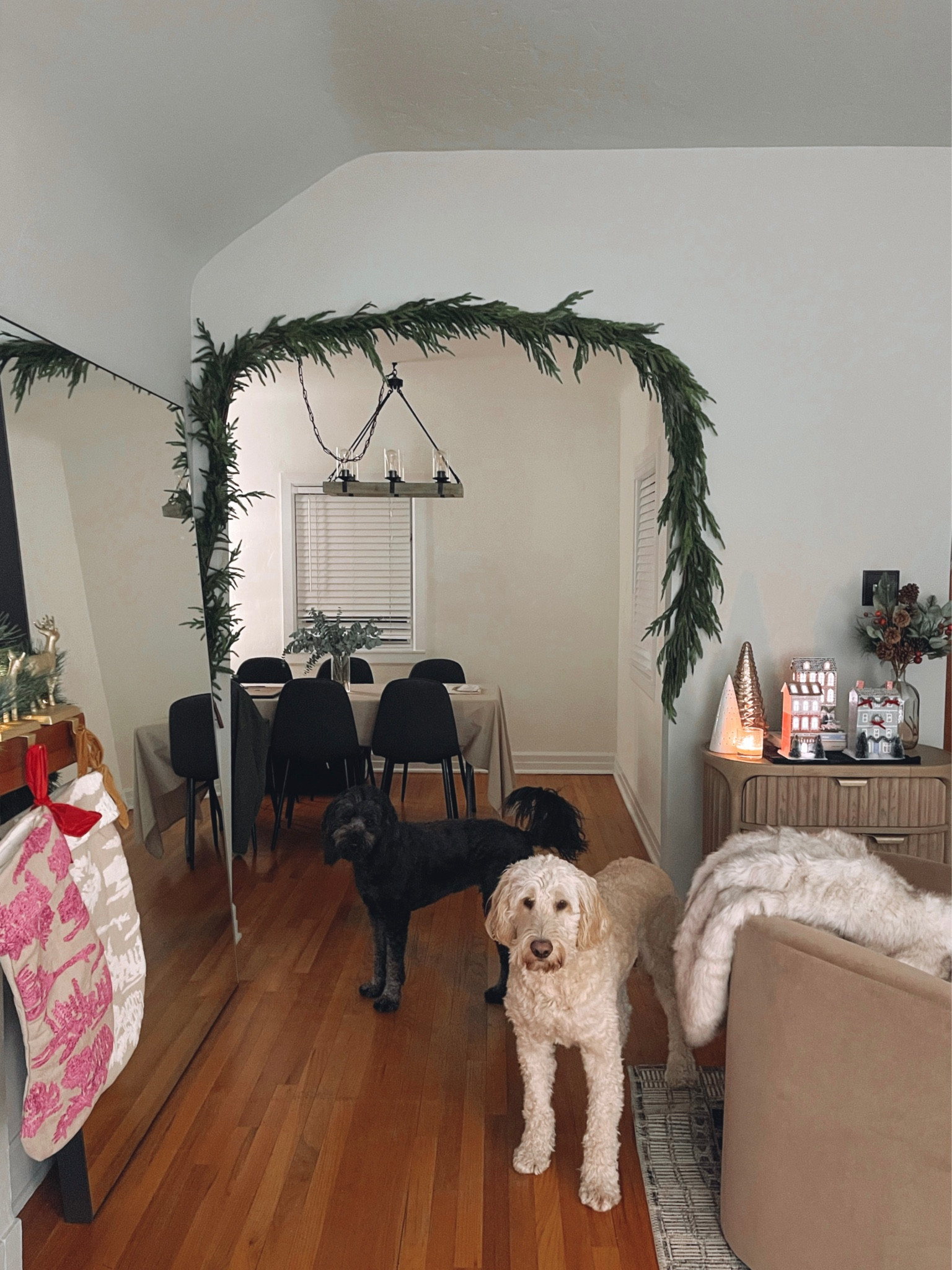 Garland, Christmas decor. Used 3 large command hooks along top of arch and two smaller ones on each end/side 

#LTKSeasonal #LTKhome #LTKHoliday