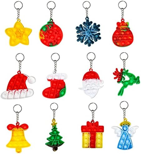 OMGJS 12 Pcs Christmas Mini Push Pop Bubble Fidget Toy, Keychain Bubble Pop Desk Toy, Fidget Keyc... | Amazon (US)