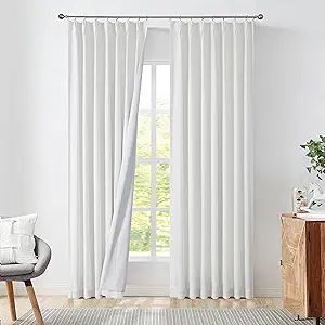 White Pinch Pleated Full Blackout Curtains Linen Texture Thermal Insulated Window Treatment Panel... | Amazon (US)