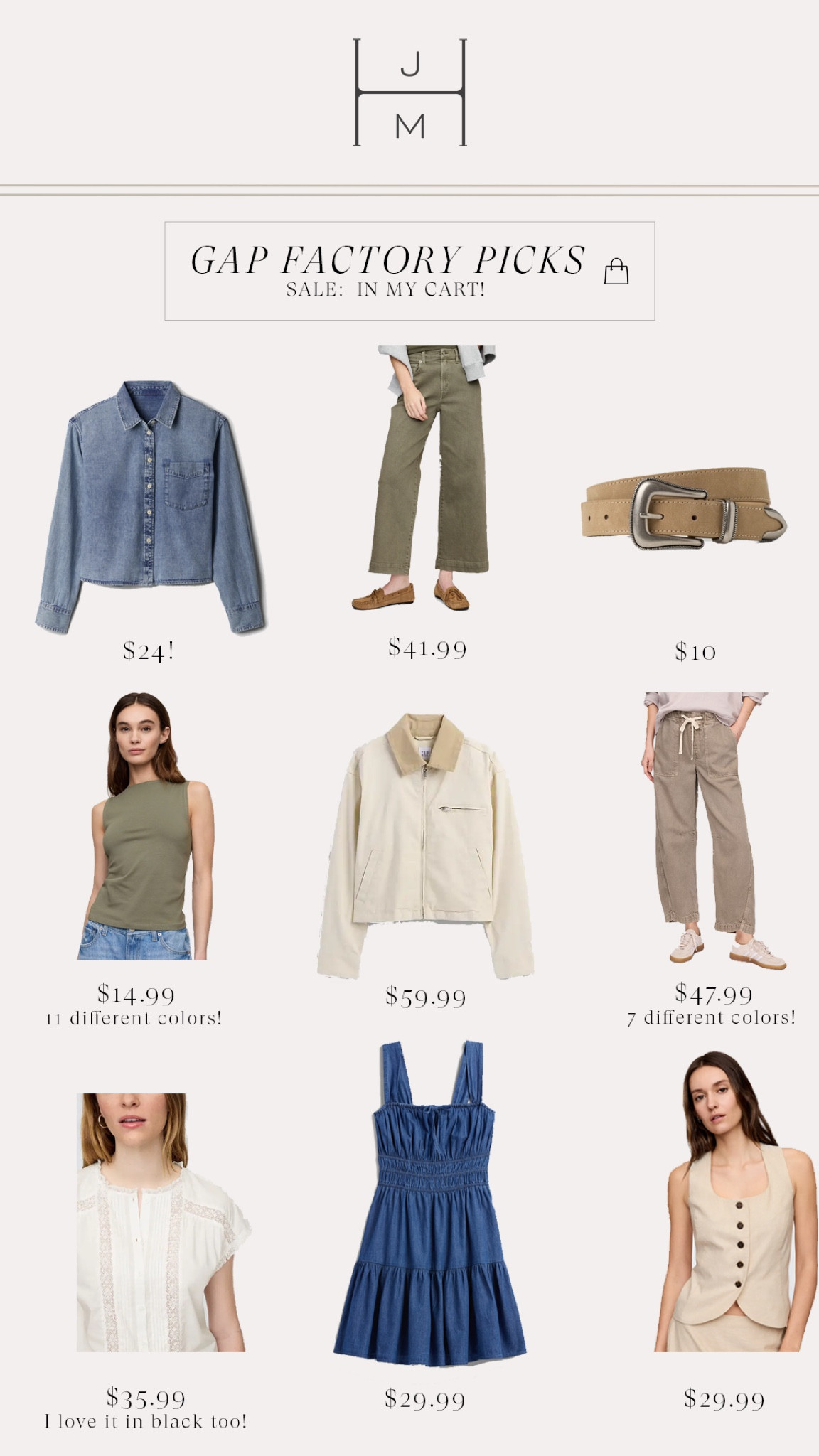 These gap factory pieces are in my cart right now, all on sale and all under $60! 

#LTKfindsunder100 #LTKfindsunder50 #LTKsalealert