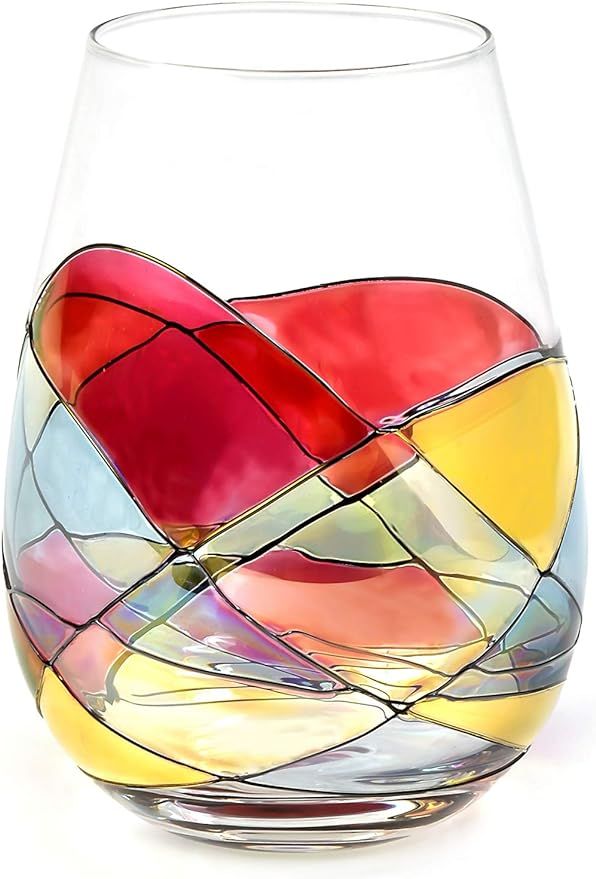 Antoni Barcelona Stemless Wine Glasses 21oz Mouth Blown Hand Painted Amazing Gift Wedding Woman M... | Amazon (US)